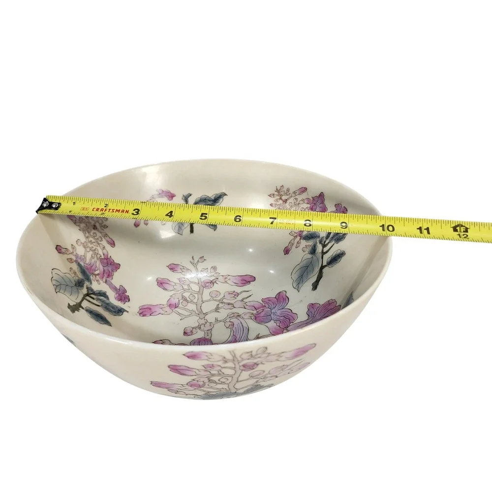 Vintage Chinese Porcelain Floral Decorative Bowl Hand Painted Pink Blue 8 Inch